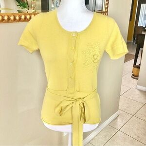 French Connection Yellow Lambswool & Rabbit Hair Crocket Detail Wrap Top Small